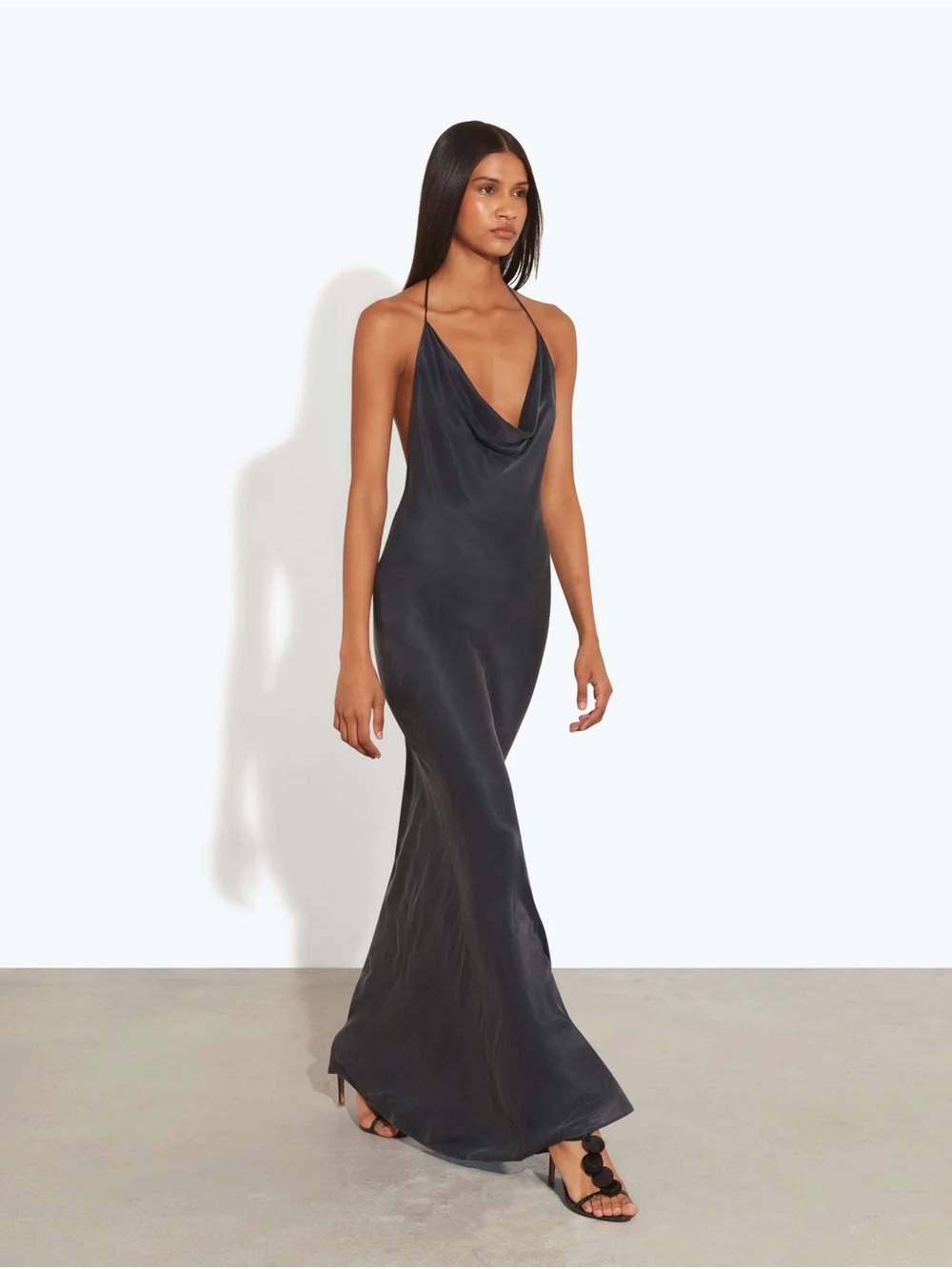 NWT Rat & Boa Santi Dress Navy Blue Black Satin Cowl Neck Maxi Dress Long New